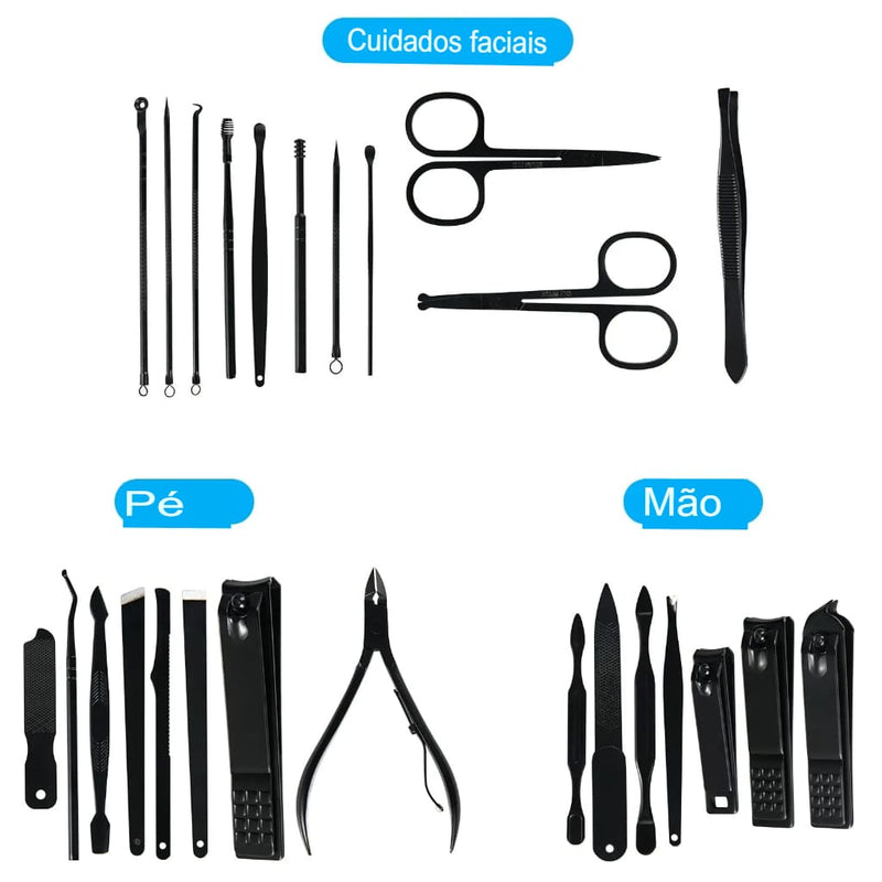 Kit de cortador de unhas 26 peças kit de manicure de aço inoxidável conjunto de manicure profissional ferramentas de cuidados com as unhas com estojo de viagem luxuoso