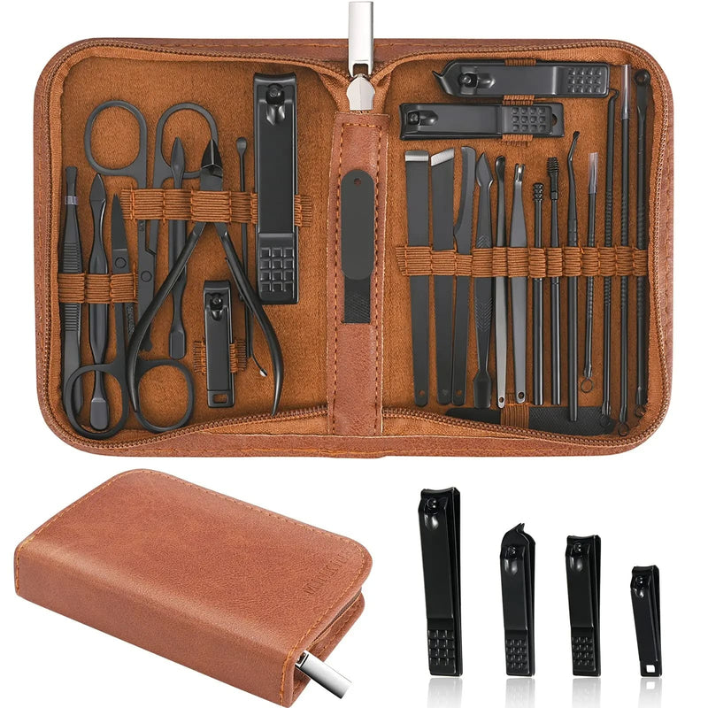 Kit de cortador de unhas 26 peças kit de manicure de aço inoxidável conjunto de manicure profissional ferramentas de cuidados com as unhas com estojo de viagem luxuoso
