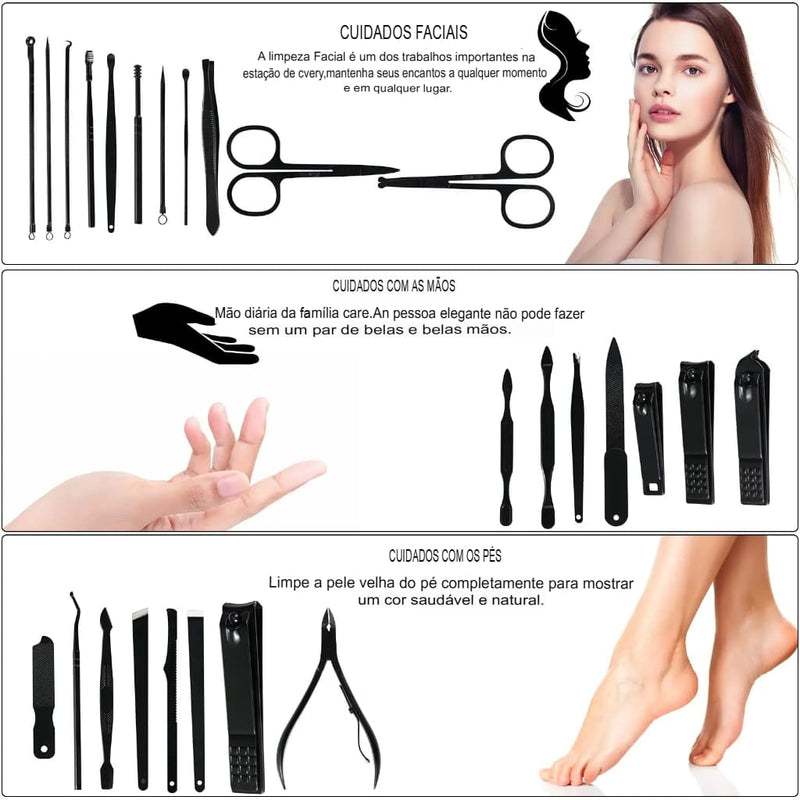 Kit de cortador de unhas 26 peças kit de manicure de aço inoxidável conjunto de manicure profissional ferramentas de cuidados com as unhas com estojo de viagem luxuoso
