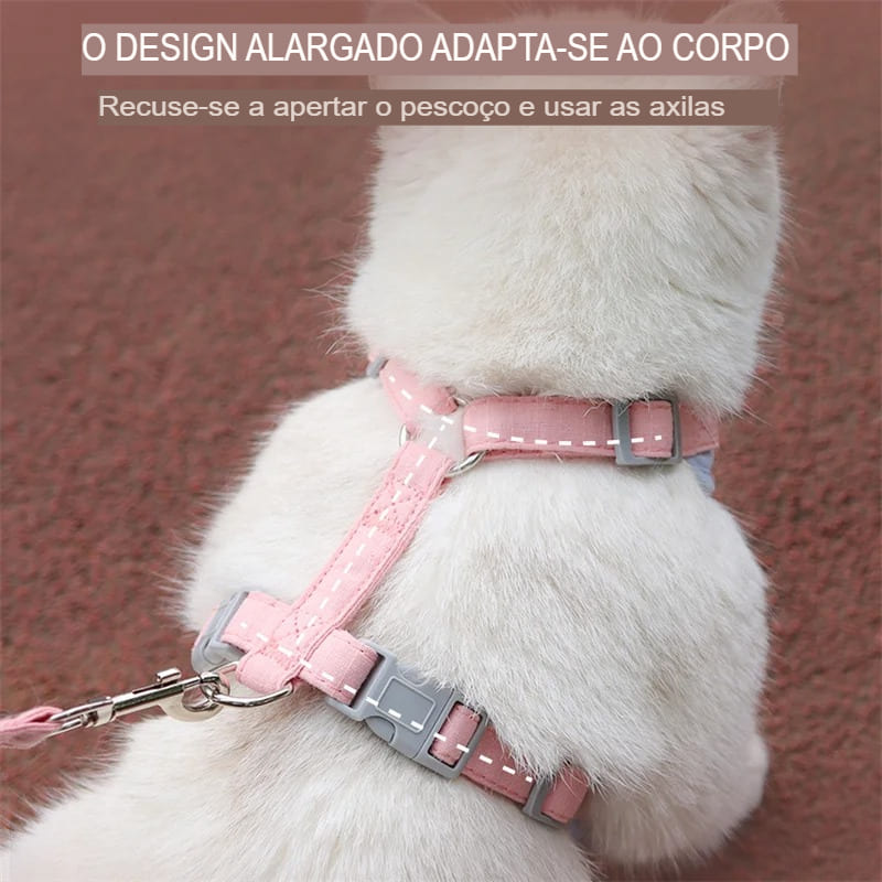 Conjunto de Peitoral e Guia Fashion para Gatos e Cães de Pequeno Porte.