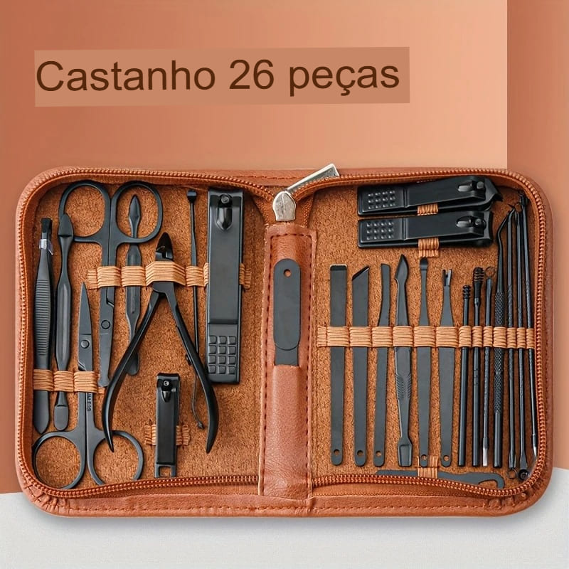Kit de cortador de unhas 26 peças kit de manicure de aço inoxidável conjunto de manicure profissional ferramentas de cuidados com as unhas com estojo de viagem luxuoso