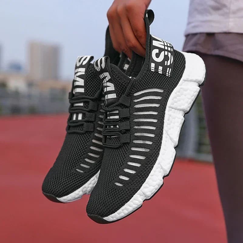 Sapatos vulcanizados femininos absorção de choque sola macia tênis de corrida aeróbica verão malha respirável esportes leves tênis de corrida