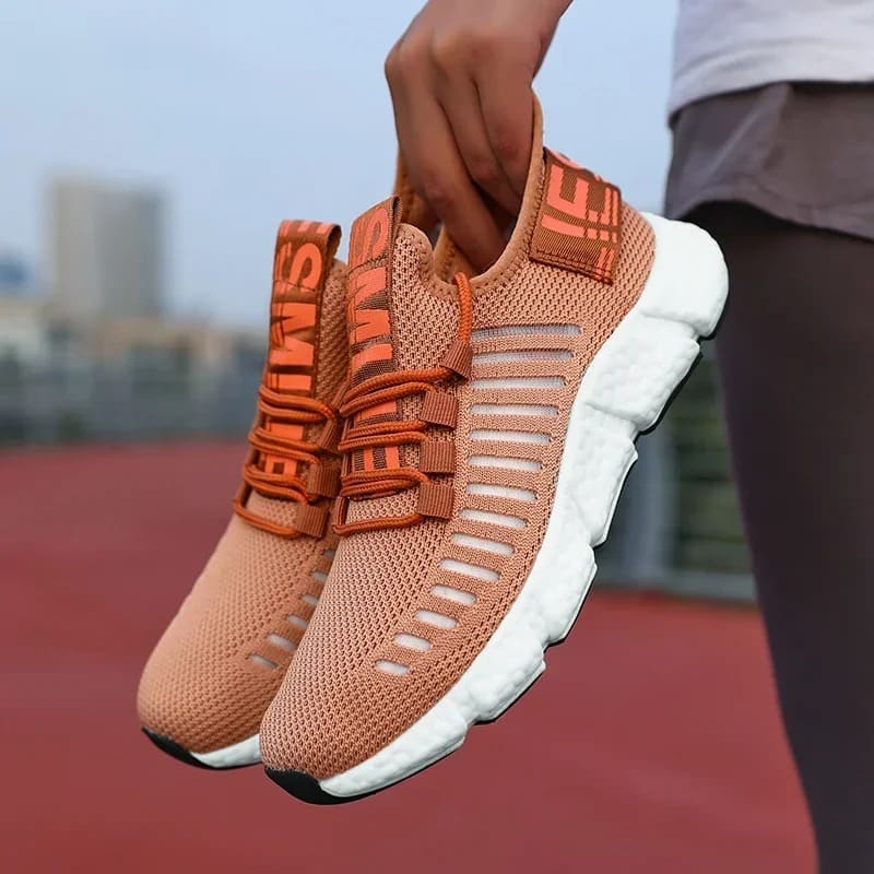 Sapatos vulcanizados femininos absorção de choque sola macia tênis de corrida aeróbica verão malha respirável esportes leves tênis de corrida